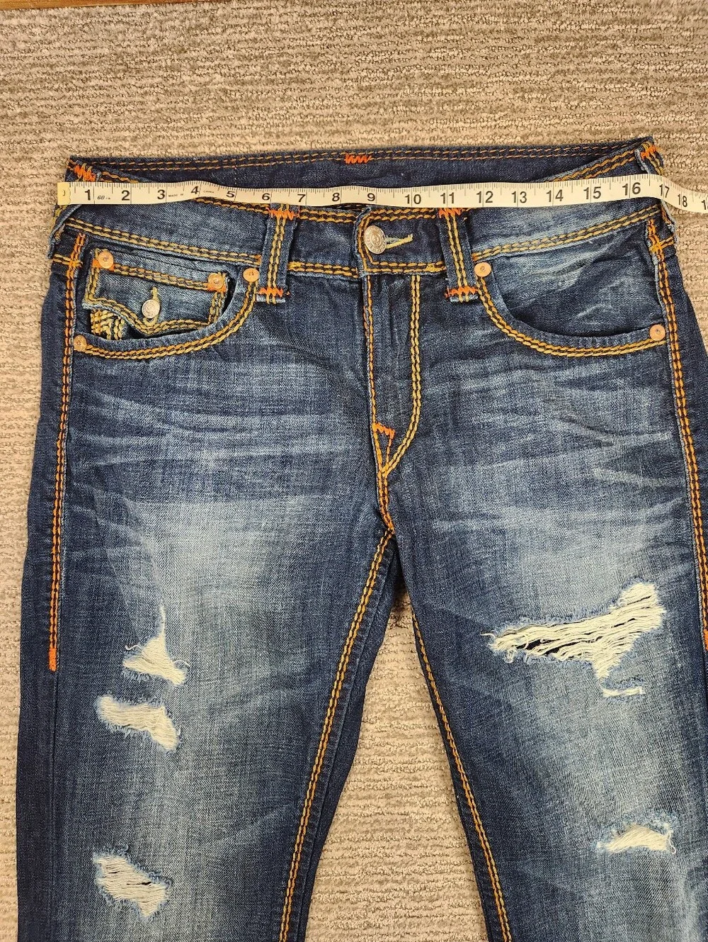 True Religion Mega t Straight Jeans Mens 32x34 Brown Thick Stitch Flap Pocket